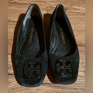 Tory Burch Georgia Womens 7 M Black Suede Square Toe Ballet Flats